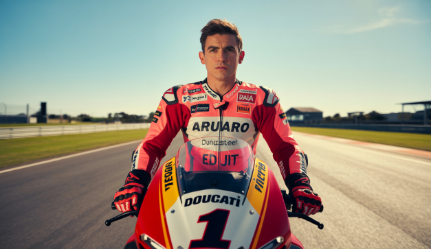 Alvaro Bautista célébrant sa victoire sur la Ducati à Donington lors du WorldSBK 2024 avec la moto Ducati Panigale V4 R, ambiance dynamique en course