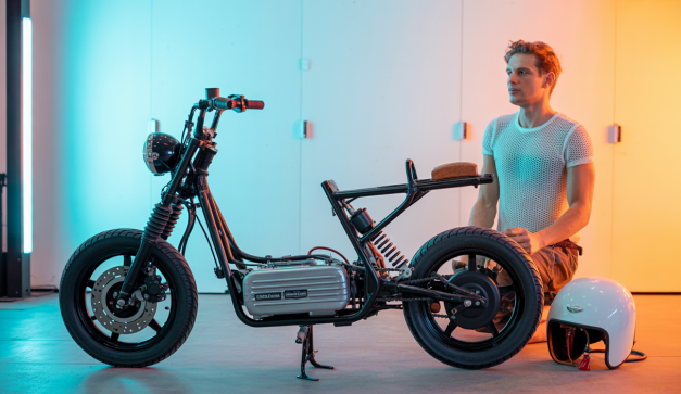 Une moto thermique en cours de conversion électrique avec conseils pour rouler frais en été à moto