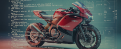 Illustration conceptuelle des limites des algorithmes gloutons dans l’optimisation des systèmes informatiques appliqués à la moto, avec des éléments visuels de moto et de code algorithmique en arrière-plan