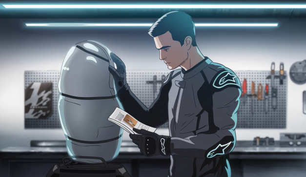 Un motard étudiant le système d'airbag Alpinestars Tech-Air 3 v2 innovant