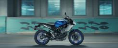 Yamaha XSR900 2025 de profil avec technologies avancées