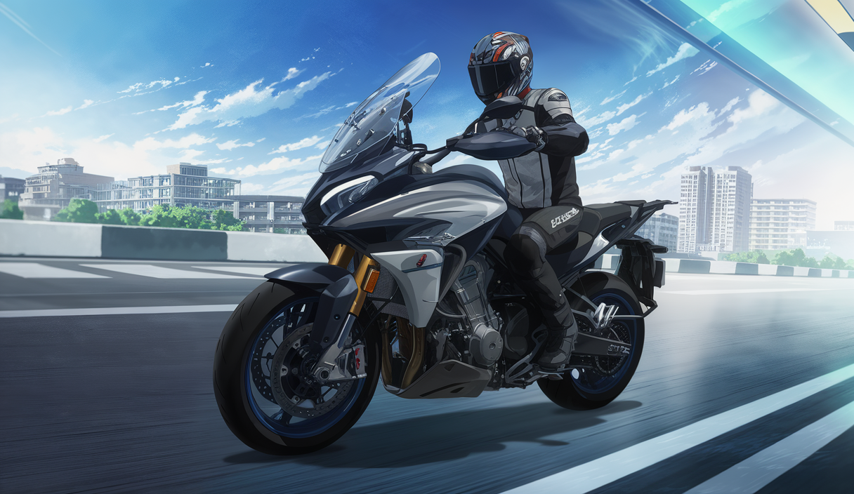 Un motard effectuant un test ergonomique sur une moto