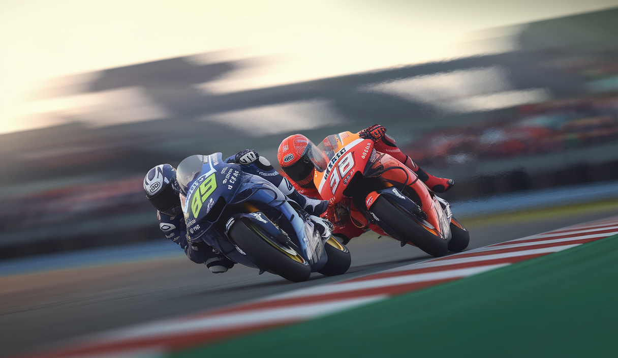 Scène saisissante de course MotoGP avec Quartararo et Marquez.
