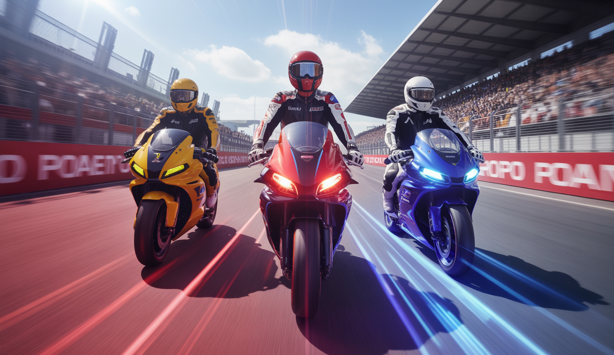 Illustration dynamique d'équipes MotoGP adoptant des stratégies innovantes pour 2025