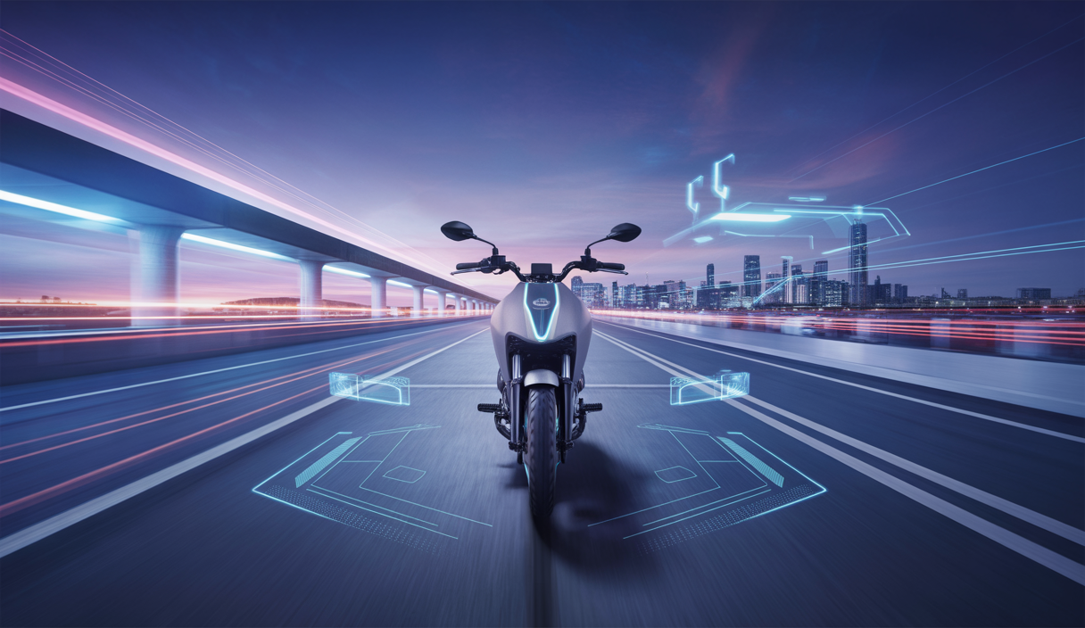 Motocyclette futuriste avec technologies avancées