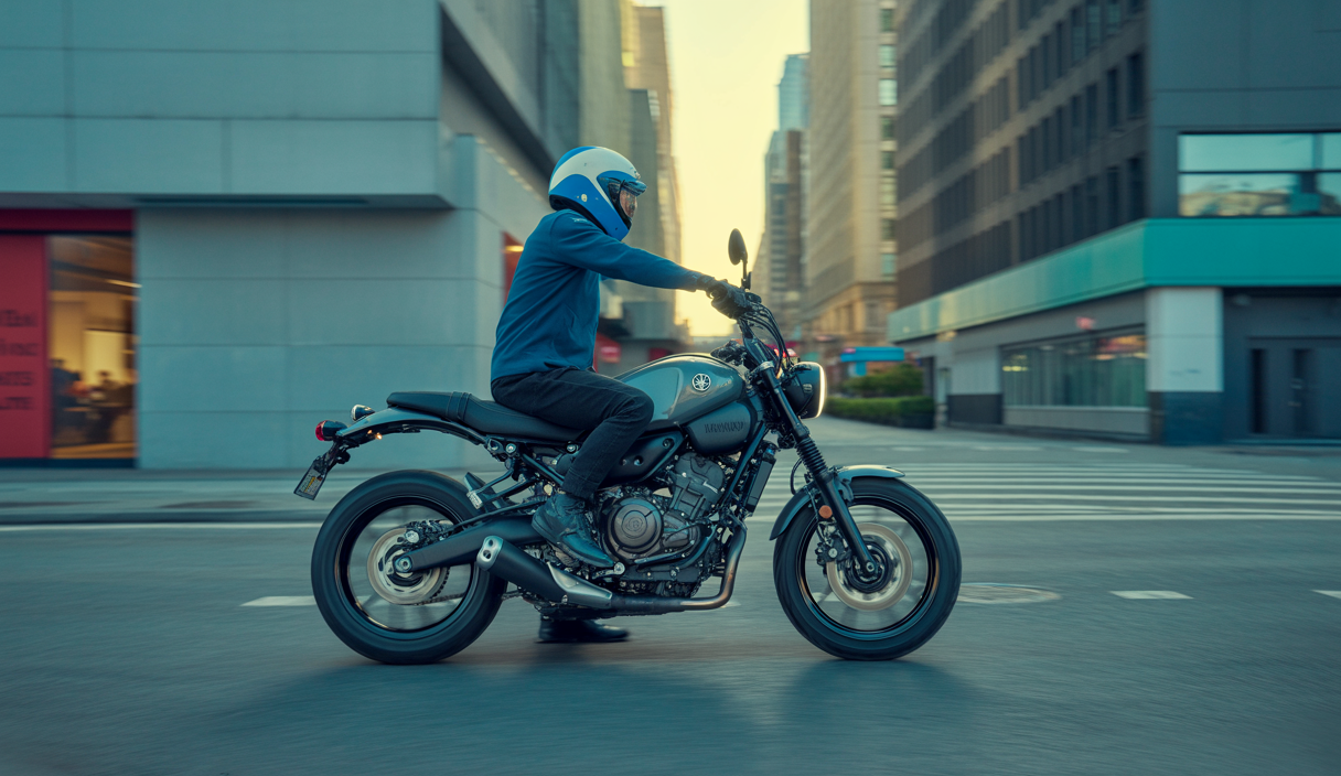 Illustration détaillée de la Yamaha XSR900 2025 avec technologies avancées