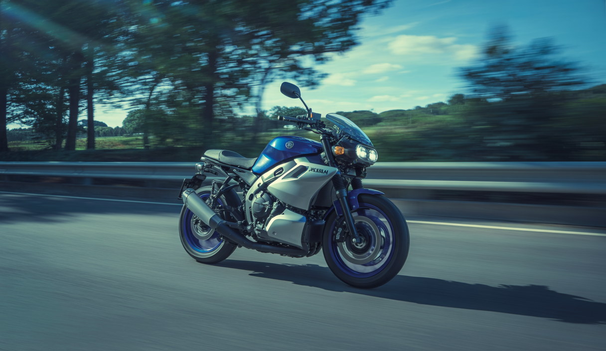Image de la Yamaha XSR900 en pleine action sur la route