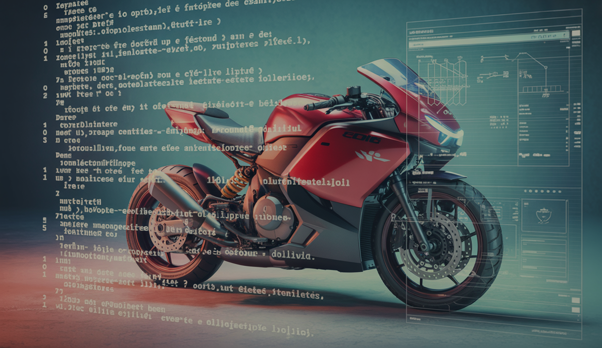 Illustration conceptuelle des limites des algorithmes gloutons dans l’optimisation des systèmes informatiques appliqués à la moto, avec des éléments visuels de moto et de code algorithmique en arrière-plan