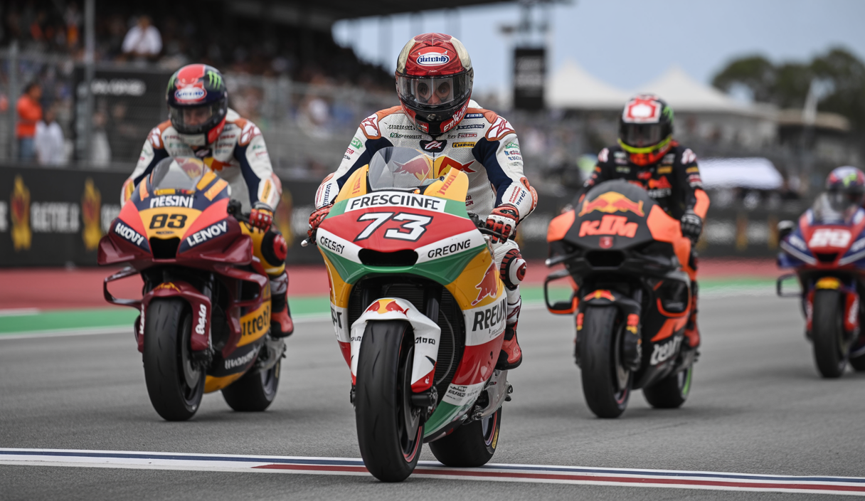 Alex Marquez franchissant la ligne d'arrivée en tête au Grand Prix de Catalogne 2025, suivi de près par Marc Marquez et Pedro Acosta, dans une course MotoGP intense sur le circuit de Barcelone